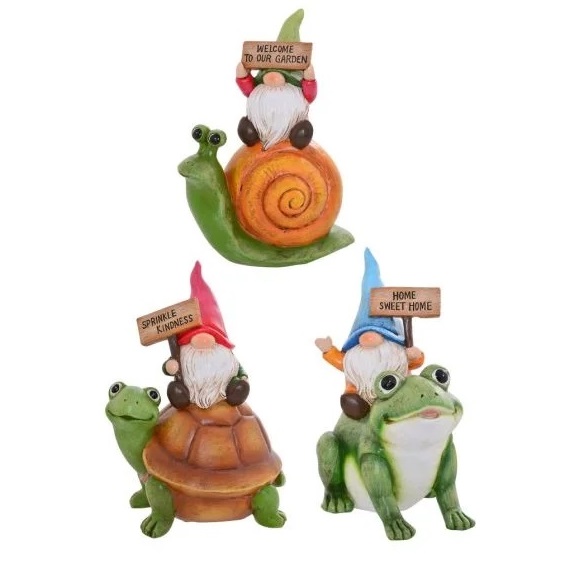 Garden Gnome Riding Snail, Turtle or Frog