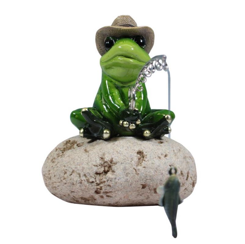 Fishing Frog on Rock w/Hat