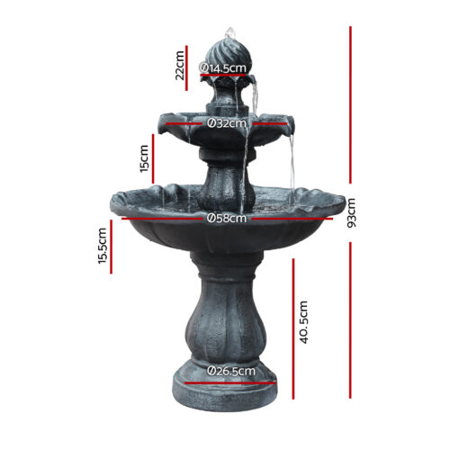 Solar 3-Tier Birdbath Water Feature - Black - ONLINE ONLY!