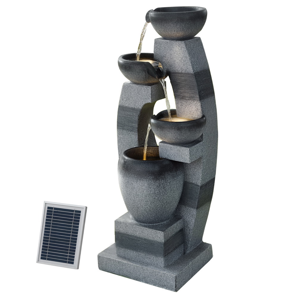 Solar Cascading Grey 3-Tier Bowl Water Feature – ONLINE ONLY!