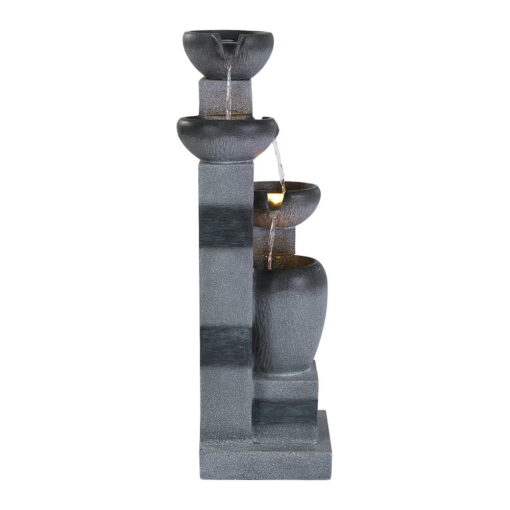 Solar Cascading Grey 3-Tier Bowl Water Feature - ONLINE ONLY!