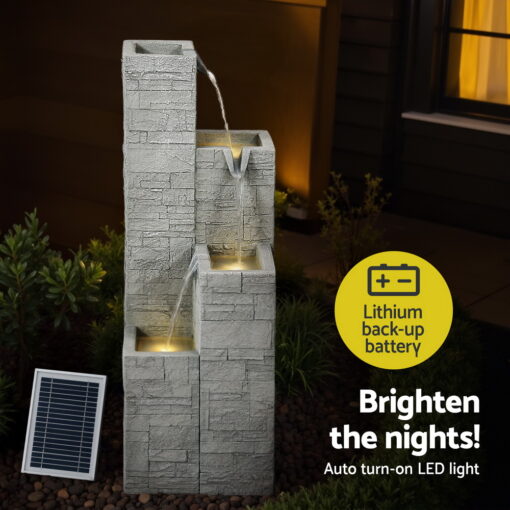 Solar 4-Tier Square Water Feature - ONLINE ONLY!