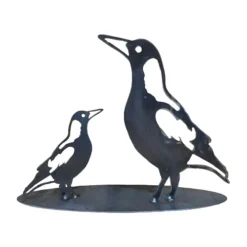 Magpie & Baby on Oval Base - Metal Art