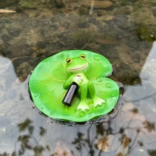 Floating Frog w/Wine Bottle on Lilypad