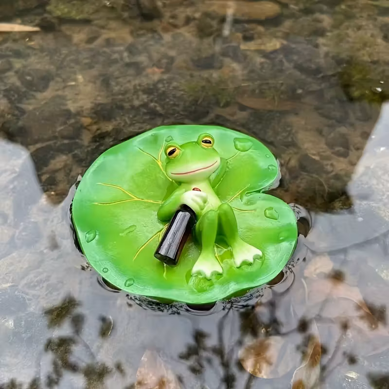 Floating Frog w/Wine Bottle on Lilypad