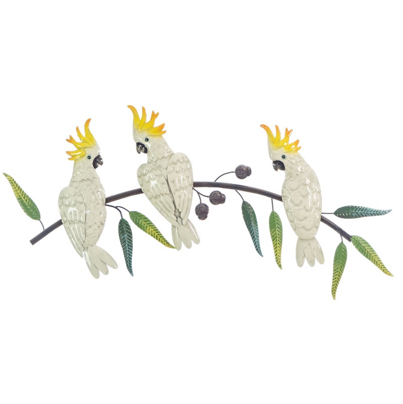 Cockatoo Trio on Gum Tree Metal Wall Art