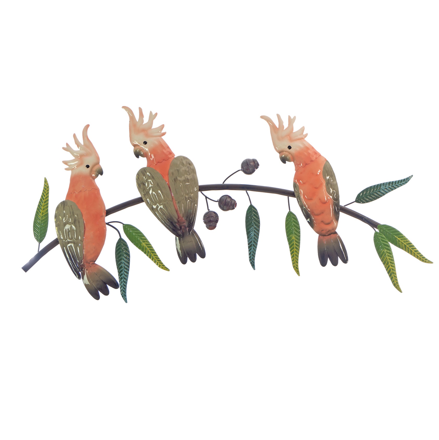 Pink & Grey Galah Trio on Gum Tree Metal Wall Art