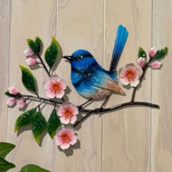 Serene Blue Wren Metal Wall Art - Painted