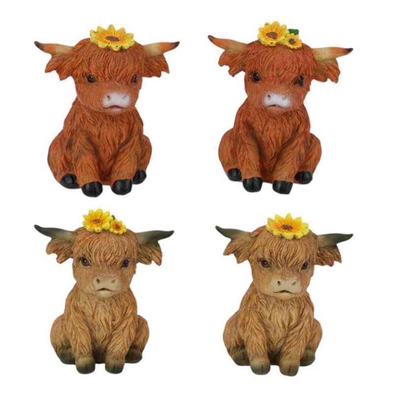 Sitting Highland Cow w/Sunflowers